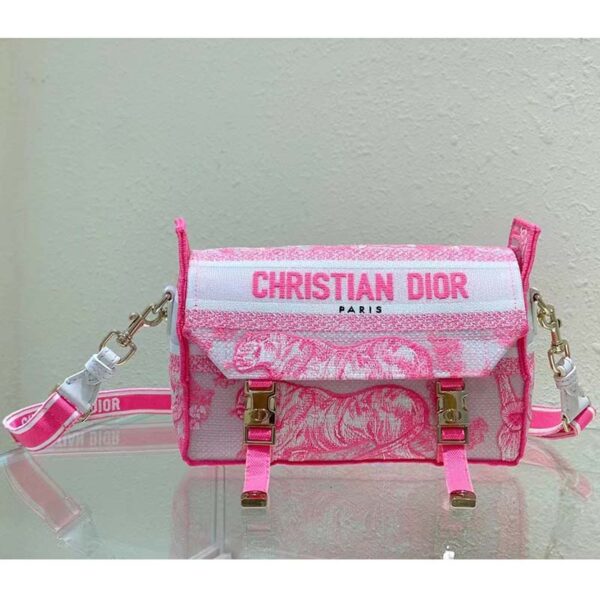 Dior Women CD Small Diorcamp Bag Transparent Canvas Fluorescent Pink Toile De Jouy (3)