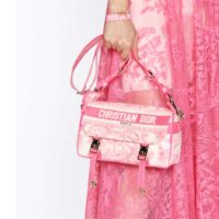 Dior Women CD Small Diorcamp Bag Transparent Canvas Fluorescent Pink Toile De Jouy (9)