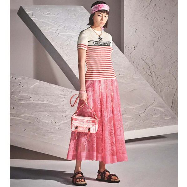 Dior Women CD Small Diorcamp Bag Transparent Canvas Fluorescent Pink Toile De Jouy (5)