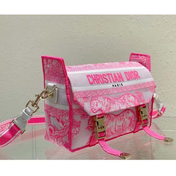 Dior Women CD Small Diorcamp Bag Transparent Canvas Fluorescent Pink Toile De Jouy (6)