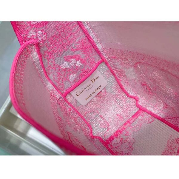 Dior Women CD Small Diorcamp Bag Transparent Canvas Fluorescent Pink Toile De Jouy (7)