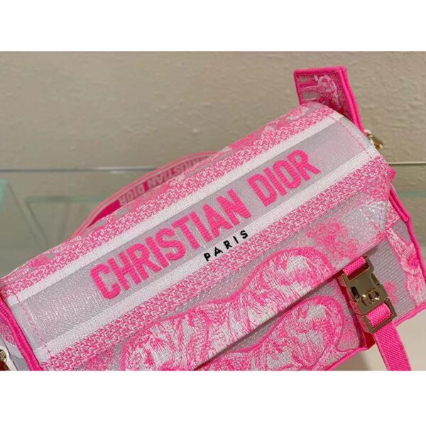 Dior Women CD Small Diorcamp Bag Transparent Canvas Fluorescent Pink Toile De Jouy (8)