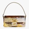 Fendi Women Baguette 1997 Gold Colored Leather Sequinned Bag