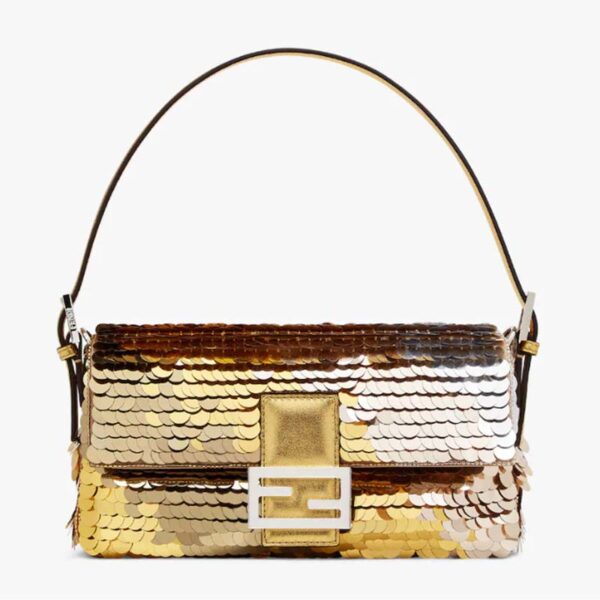 Fendi Women Baguette 1997 Gold Colored Leather Sequinned Bag (5)