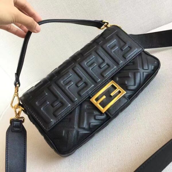 Fendi Women Baguette Chain Midi Black Nappa Leather Bag (3)