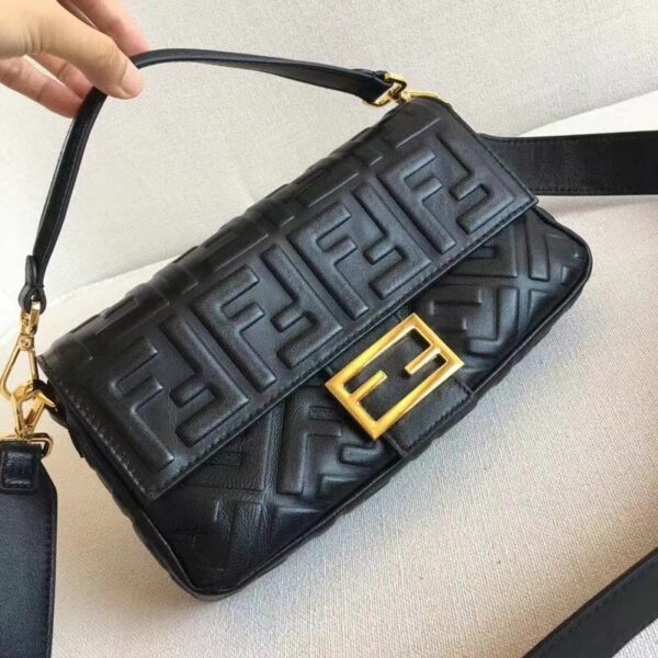 Fendi Women Baguette Chain Midi Black Nappa Leather Bag (9)