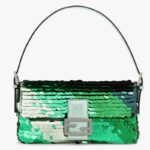 Bolso Fendi FF Baguette 1997 de piel verde con lentejuelas para mujer