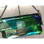 Fendi Women FF Baguette 1997 Green Leather Sequinned Bag - Imagen 7