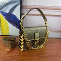Fendi Women FF Baguette Brooch Fendace Bag Gold Perforated Leather (9)