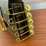 Fendi Women FF Baguette Brooch Fendace Bag Gold Perforated Leather - Image 6