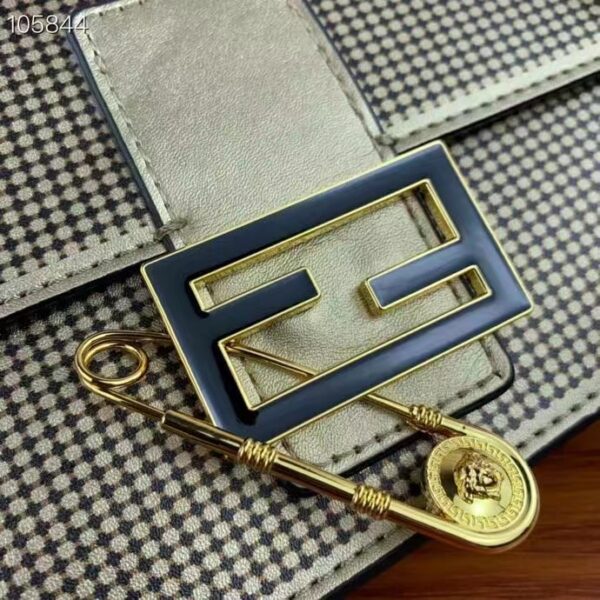 Fendi Women FF Baguette Brooch Fendace Bag Gold Perforated Leather (4)