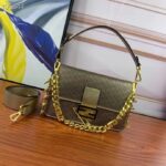 Fendi Women FF Baguette Brooch Fendace Bag Gold Perforated Leather - Image 2