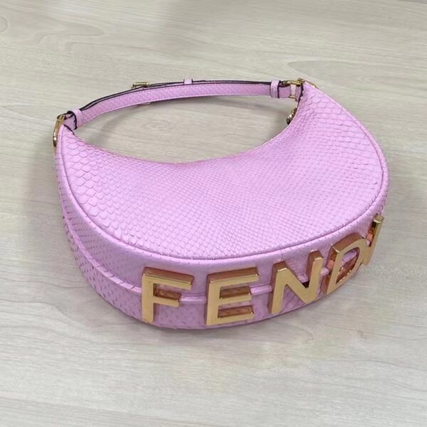 Fendi Women FF Fendigraphy Small Pale Pink Python Leather Bag (10)