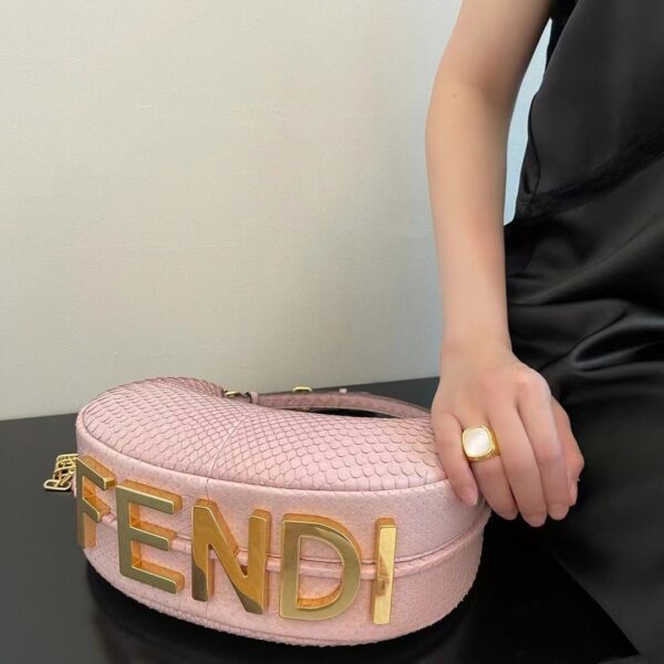 Fendi Women FF Fendigraphy Small Pale Pink Python Leather Bag (4)