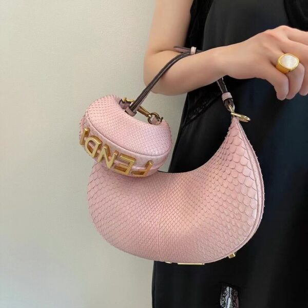 Fendi Women FF Fendigraphy Small Pale Pink Python Leather Bag (9)