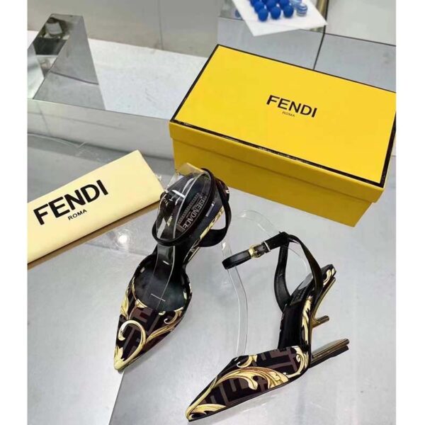 Fendi Women FF First Fendace Printed Silk High-Heeled Slingbacks 9.5 cm Heel (6)