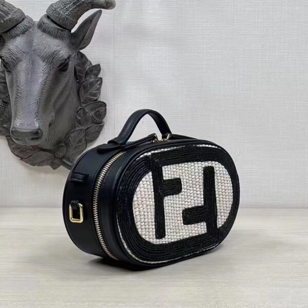 Fendi Women FF O’Lock Mini Camera Case Beige Black Straw Mini Bag (2)