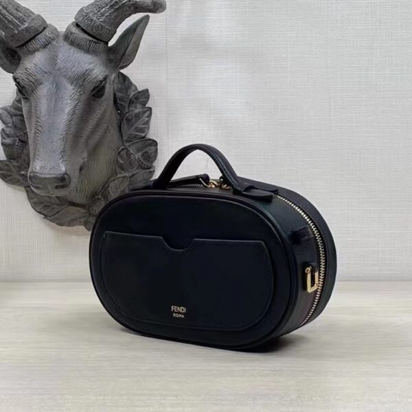 Fendi Women FF O’Lock Mini Camera Case Beige Black Straw Mini Bag (3)