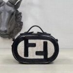 Fendi Women FF O’Lock Mini Camera Case Beige Black Straw Mini Bag - immagine 2