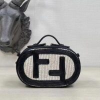 Fendi Women FF O’Lock Mini Camera Case Beige Black Straw Mini Bag (1)