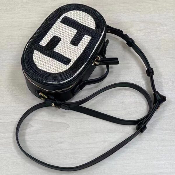 Fendi Women FF O’Lock Mini Camera Case Beige Black Straw Mini Bag (6)