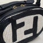 Fendi Women FF O’Lock Mini Camera Case Beige Black Straw Mini Bag - immagine 6