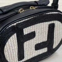 Fendi Women FF O’Lock Mini Camera Case Beige Black Straw Mini Bag (1)