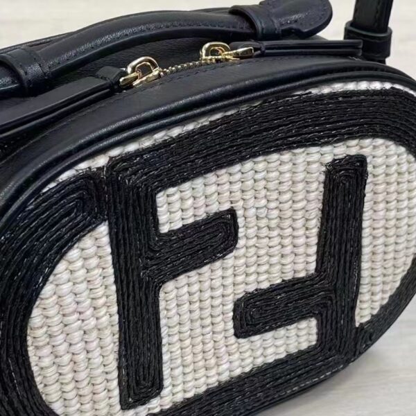 Fendi Women FF O’Lock Mini Camera Case Beige Black Straw Mini Bag (7)
