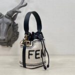 Fendi Women Mon Tresor Beige Black Straw Mini Bag - Image 3