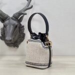 Fendi Women Mon Tresor Beige Black Straw Mini Bag - Image 5