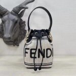 Fendi Women Mon Tresor Beige Black Straw Mini Bag - Image 2