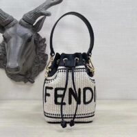 Fendi Women Mon Tresor Beige Black Straw Mini Bag (11)