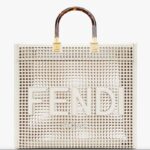 Fendi Women Sunshine Medium White Two-Toned Perforated Leather Shopper