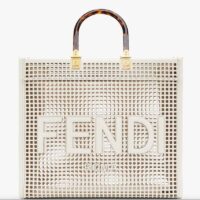 Fendi Women Sunshine Medium White Two-Toned Perforated Leather Shopper (1)