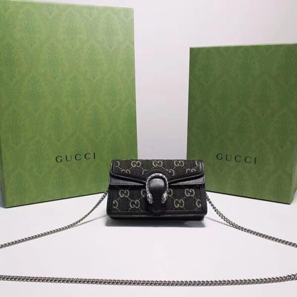 Gucci GG Women Dionysus GG Super Mini Bag Black Ivory GG Denim Jacquard (1)