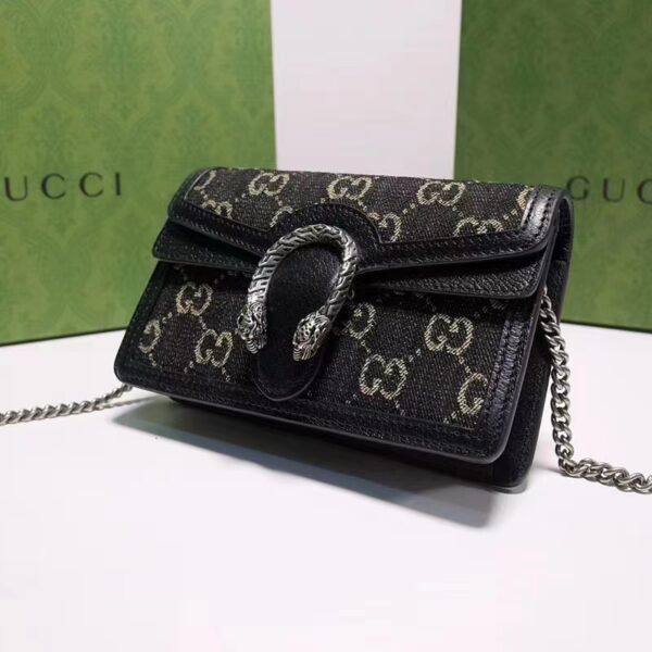 Gucci GG Women Dionysus GG Super Mini Bag Black Ivory GG Denim Jacquard (2)