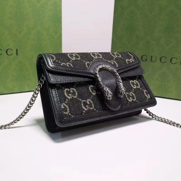 Gucci GG Women Dionysus GG Super Mini Bag Black Ivory GG Denim Jacquard (7)