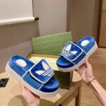 Gucci Unisex Adidas x Gucci GG Platform Sandal Blue GG Cotton Sponge – Image 8