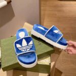 Gucci Unisex Adidas x Gucci GG Platform Sandal Blue GG Cotton Sponge – Image 7