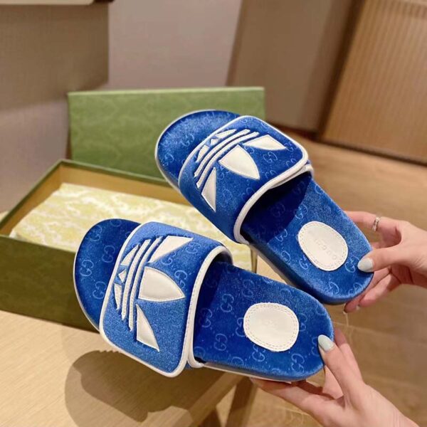 Gucci Unisex Adidas x Gucci GG Platform Sandal Blue GG Cotton Sponge (2)