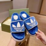 Gucci Unisex Adidas x Gucci GG Platform Sandal Blue GG Cotton Sponge – Image 6