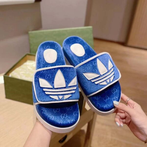 Gucci Unisex Adidas x Gucci GG Platform Sandal Blue GG Cotton Sponge (3)