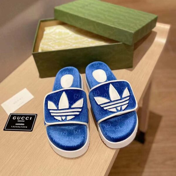 Gucci Unisex Adidas x Gucci GG Platform Sandal Blue GG Cotton Sponge (4)