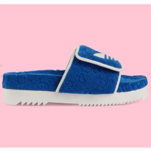 Gucci Unisex Adidas x Gucci GG Platform Sandal Blue GG Cotton Sponge