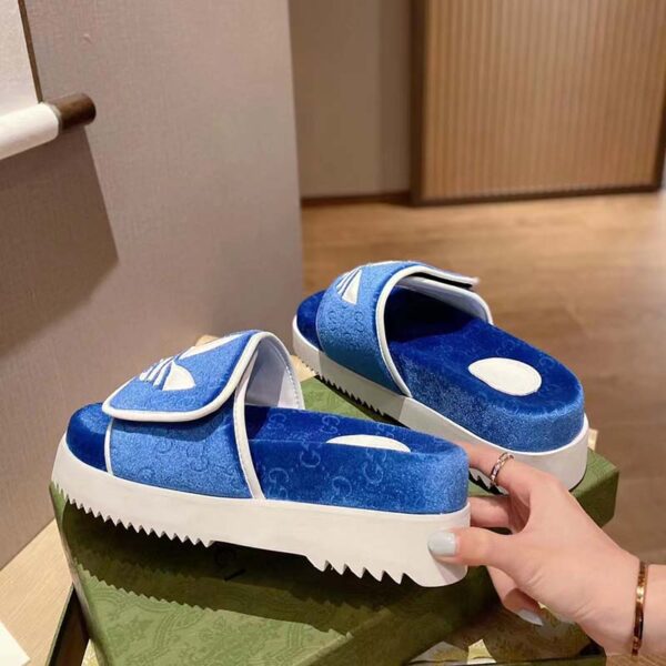 Gucci Unisex Adidas x Gucci GG Platform Sandal Blue GG Cotton Sponge (7)