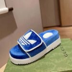 Gucci Unisex Adidas x Gucci GG Platform Sandal Blue GG Cotton Sponge – Image 3