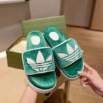 Gucci Unisex Adidas x Gucci GG Platform Sandal Green GG Cotton Sponge - Image 9