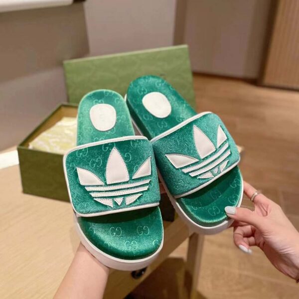 Gucci Unisex Adidas x Gucci GG Platform Sandal Green GG Cotton Sponge (10)