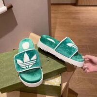 Gucci Unisex Adidas x Gucci GG Platform Sandal Green GG Cotton Sponge (2)