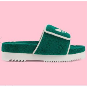 Gucci Unisex Adidas x Gucci GG Platform Sandal Green GG Cotton Sponge